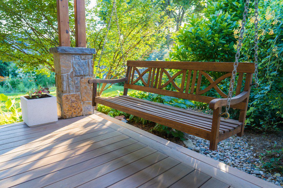 Porch swing on front porch